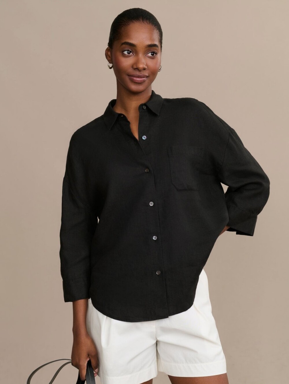 JENNI KAYNE Logan 100% Linen Black Shirt | M